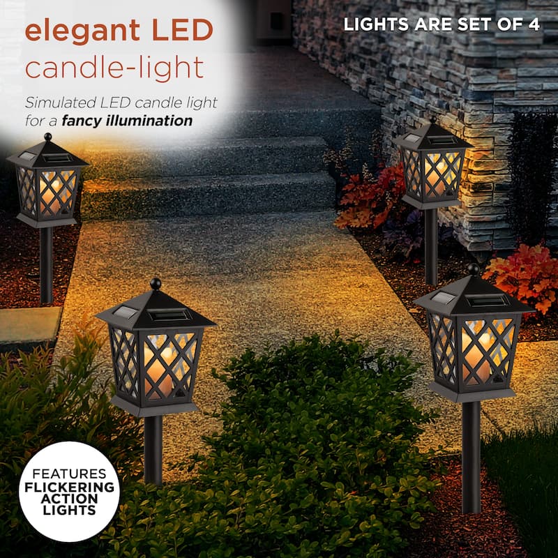 Alpine Corporation 16" Tall Outdoor Solar Powered Pathway LED Light Stakes (Set of 4)