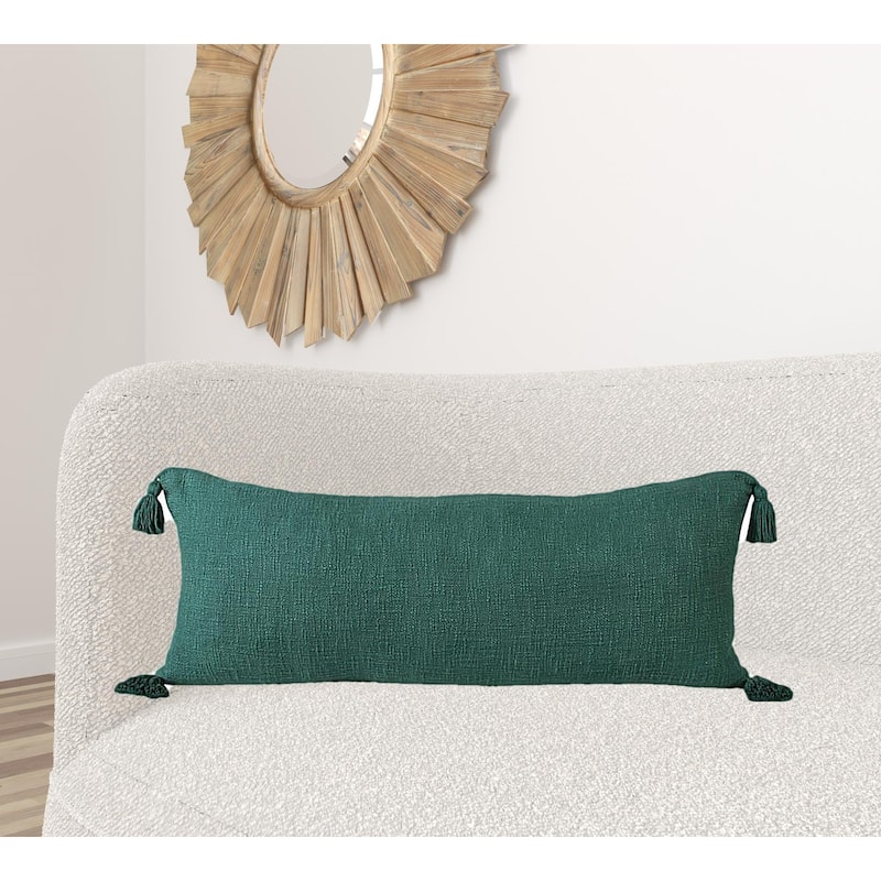 HomeRoots 14" X 36" Emerald Green 100% Cotton Zippered Pillow