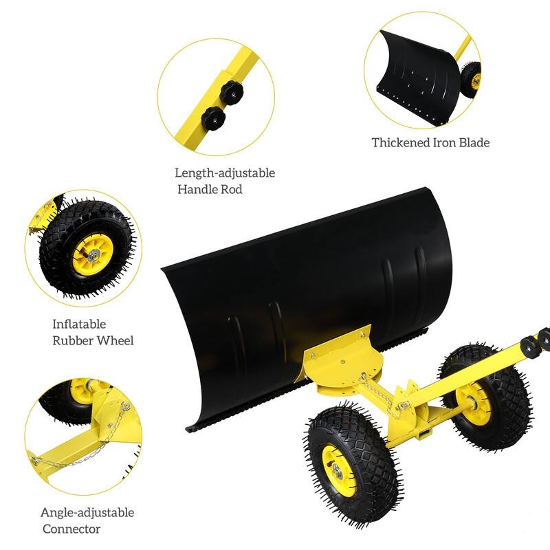 Rolling Snow Pusher with Wheels and Adjustable Handle