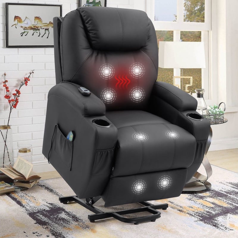 Homall Faux Leather Power Lift Recliner Chair with Massage and Heat - Black