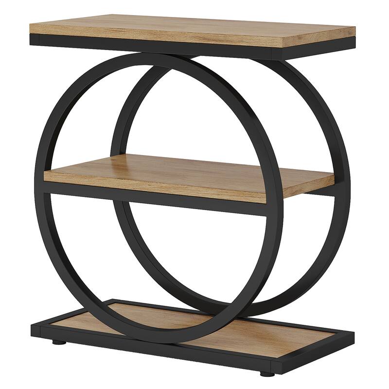 23.6 Inch Narrow 3-Tier End Table with Storage - Slim Industrial Sofa Side Table or Tall Nightstand for Living Room & Bedroom - Oak