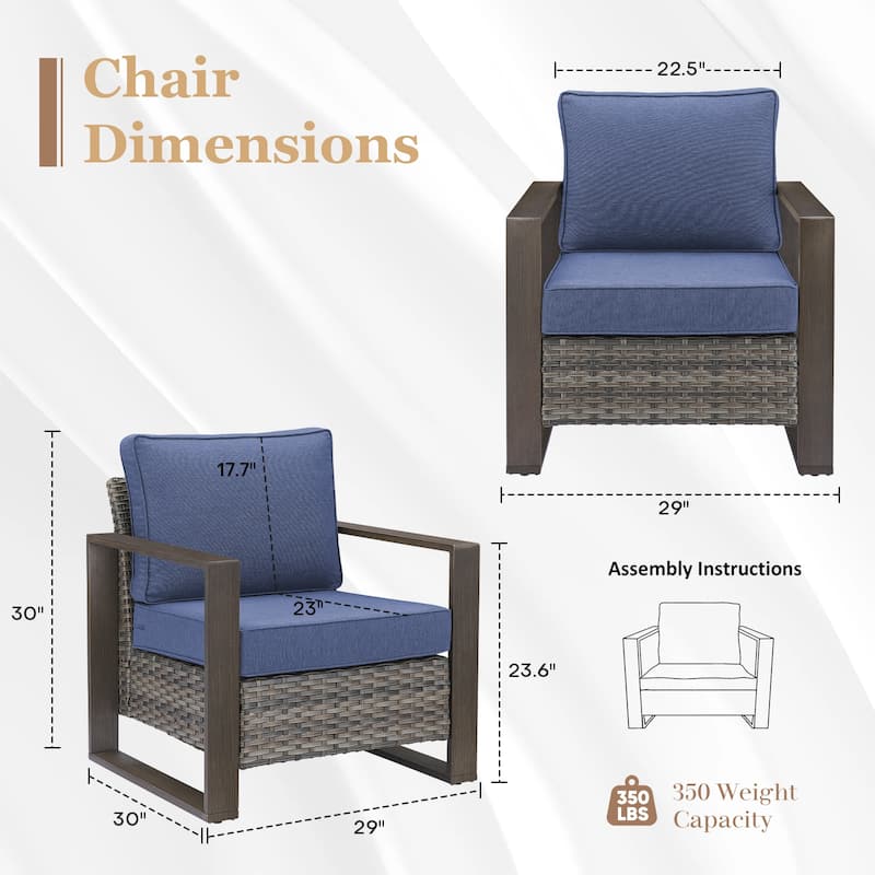 Gymojoy Outdoor Wicker Club Chair Set With Thick Cushions