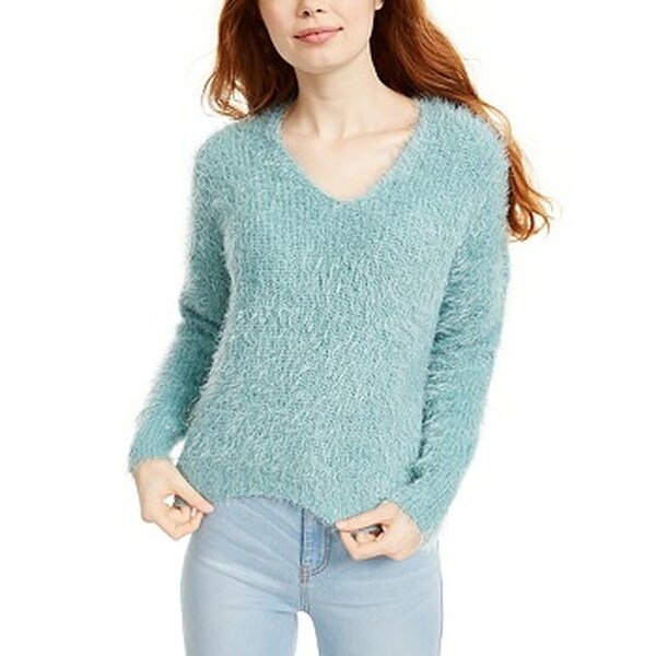 Fuzzy v neck sweater clearance