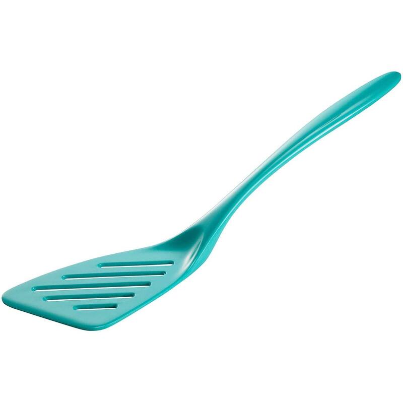 Hutzler 12.5 Inch Melamine Angled Slotted Turner Spatula - Turquoise