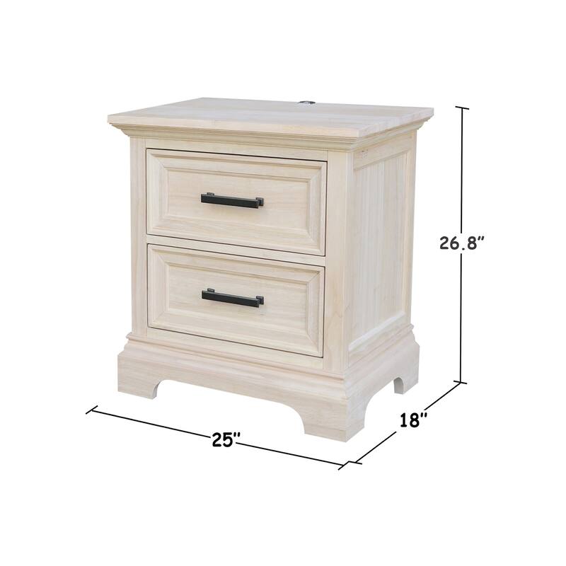 International Concepts Solid Wood 2-Drawer Nightstand with USB Charging Port