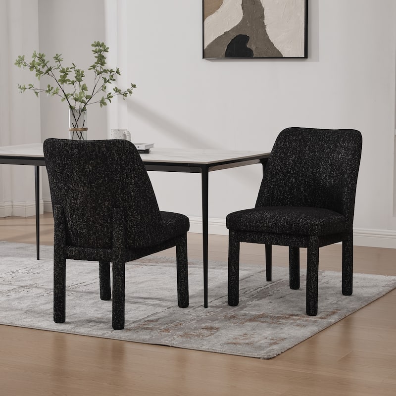 Chenille Upholstered Dining Chair Set of 2, Kitchen Side Chairs with Curved Backrest, Accent Chair with Rubberwood Legs