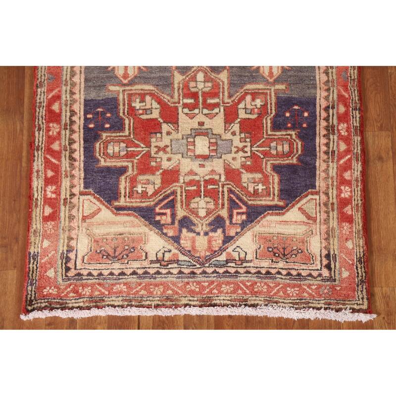 Geometric Ardebil Persian Vintage Runner Rug Hand-knotted Wool Carpet - 3'2"x 10'6"