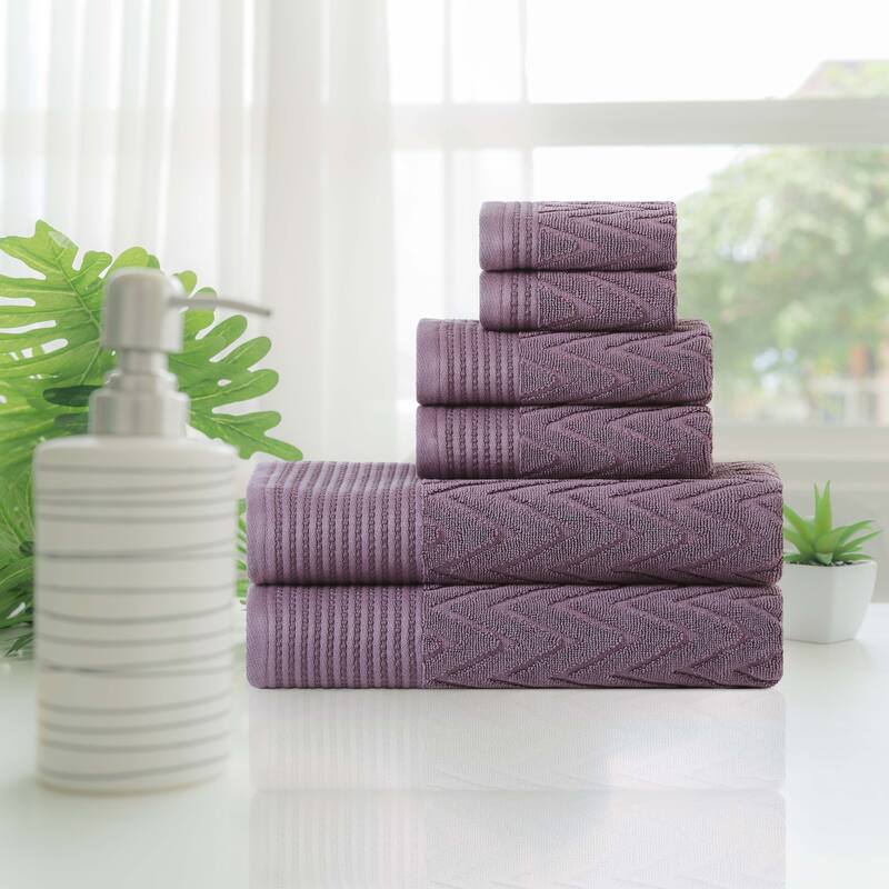 Superior Chevron Zero Twist Solid and Jacquard Cotton 6 Piece Towel Set