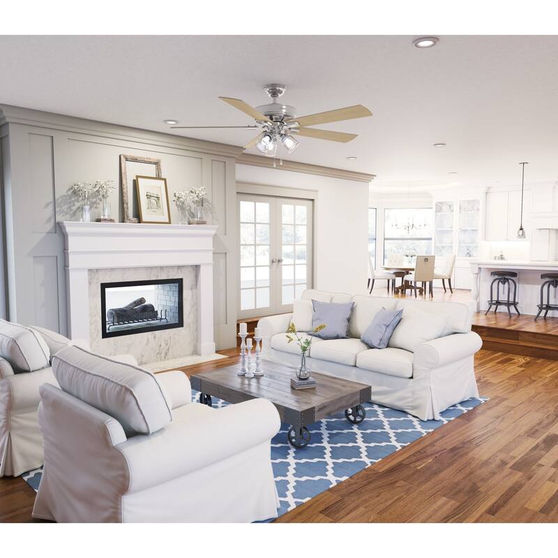 Hunter 60" Crestfield Ceiling Fan w/3-Light LED Light, Pull Chain - Farmhouse, Transitional, Rustic - Exclusive SureSpeed!