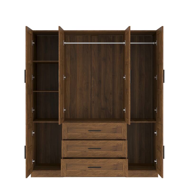 Freestanding Wardrobe 6 Door Armoire Large Closet Clothes Storage Cabinet for Bedroom, Brown
