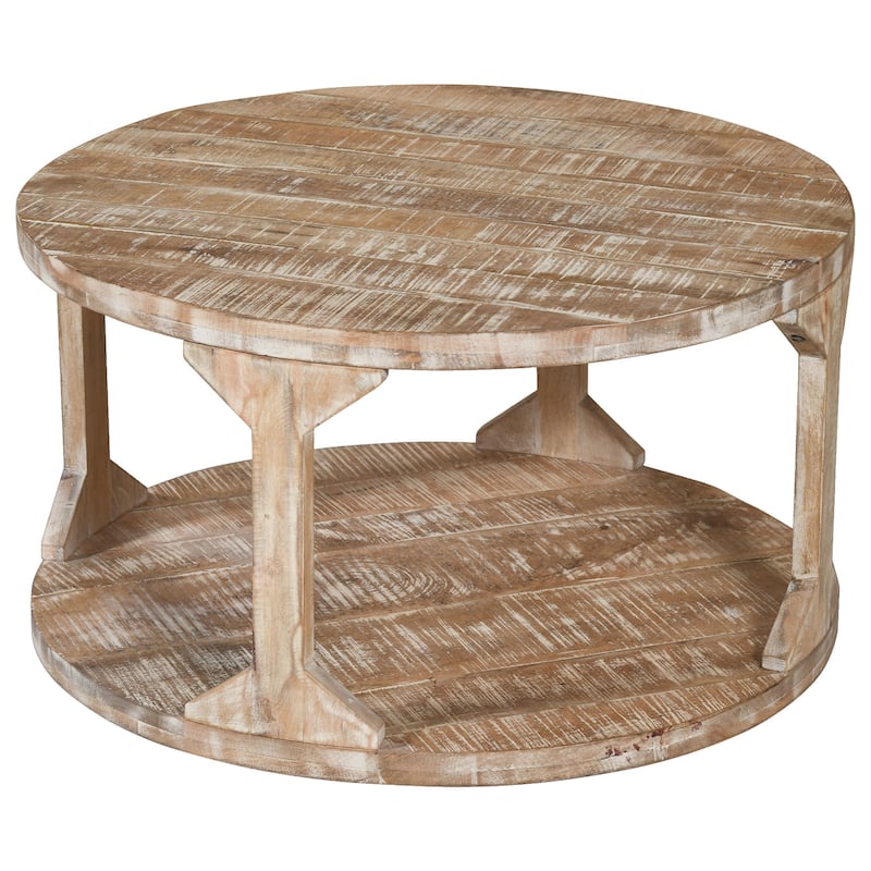Rustic Modern Solid Wood Coffee Table in Distressed Natural
