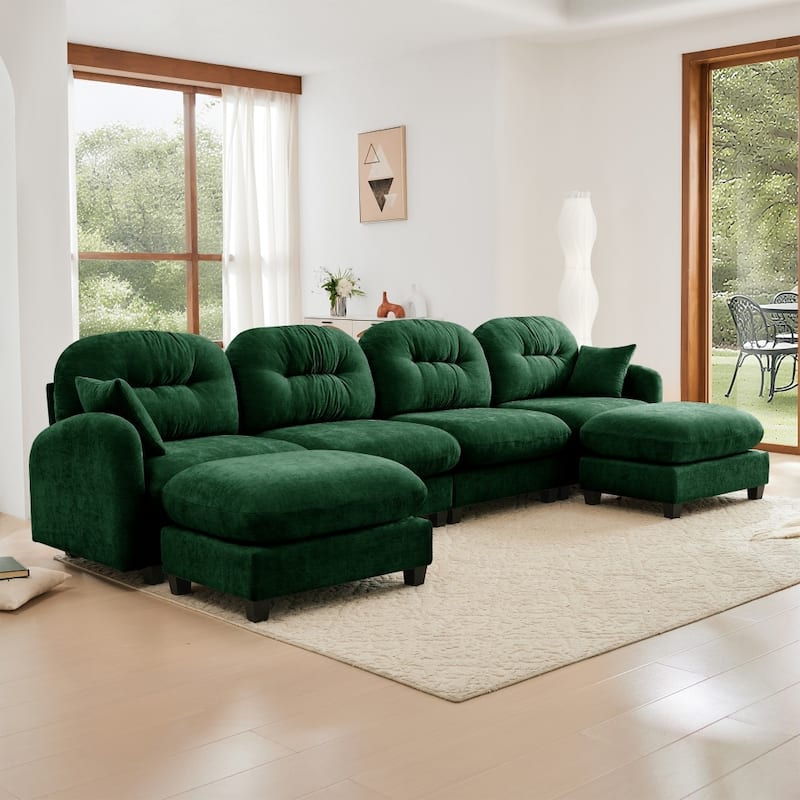 140" Premium Modular Chenille Sectional U-shaped Sofa with Movable Ottomans