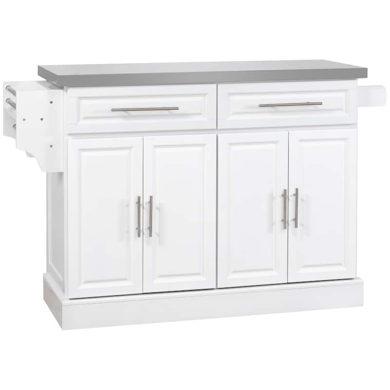 Rolling Kitchen Island with Storage, Portable Kitchen cart with Stainless Steel Top, 2 Drawers