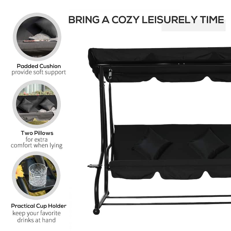 Outsunny 3 Seat Outdoor Free Standing Covered Swing Bench with Comfortable Cushioned Fabric & Included Canopy