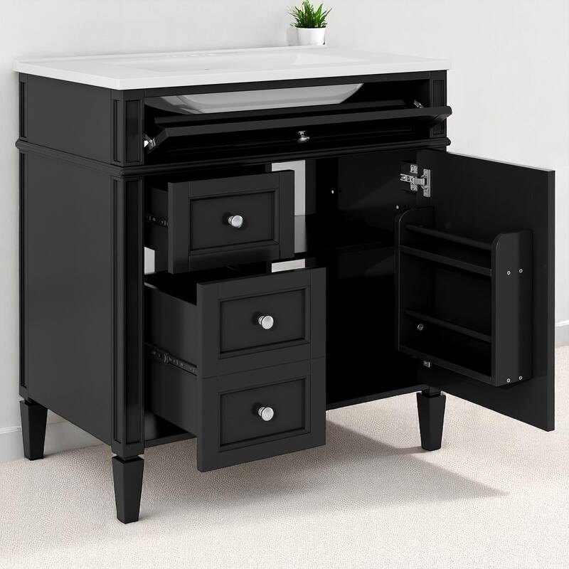 30" Bathroom Vanity with Sink - MDF and Solid Wood Cabinet, Roman Legs,Undermount Ceramic Sink,Freestanding Cabinet