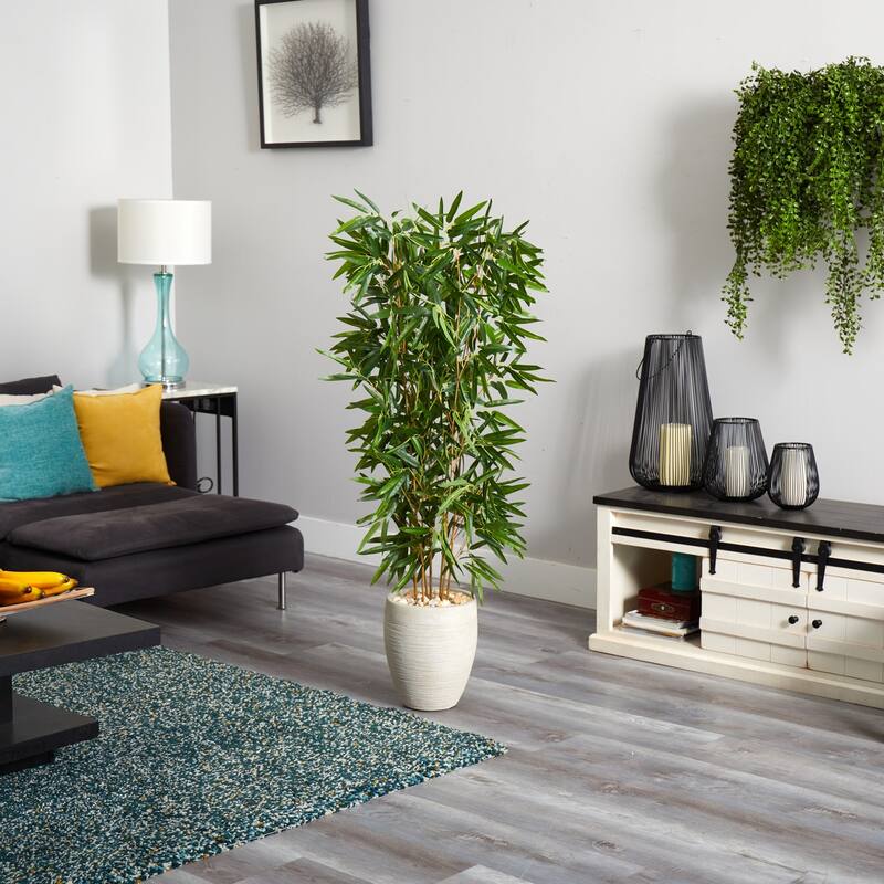 Artificial Bamboo Tree 5ft Real Touch Indoor Outdoor Tropical Decor Sand Planter - Green - 51-60 Inches