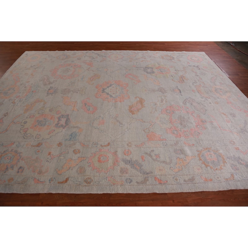 Hand Knotted Oriental 100% Wool Carpet Transitional All-Over Beige & Ivories Oushak Area Rug - 11' 9'' X 9' 4''