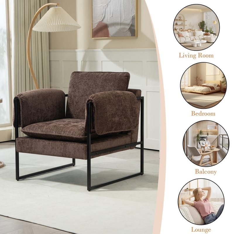 XINMICS Mid-Century Modern Accent Chair, Upholstered Armchair with Armrests and Metal Frame for Living Room, Bedroom