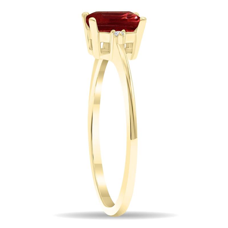 Women's Emerald Cut Garnet and Diamond Classic Band in 10K Yellow Gold