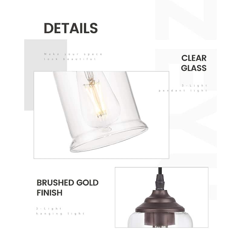 3-Light Cluster Pendant Light Oil Rubbed Bronze with Clear Glass