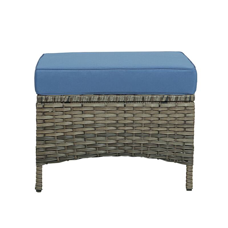 Outdoor Rattan Wicker cushioned Footstool Ottomans Set of 2