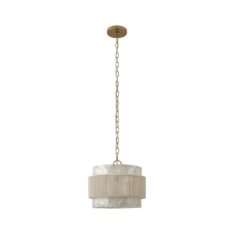 KAWOTI 3-Tire Seashell Pendant Light with Cotton Rope Shade -  W14.25" x H52.5"