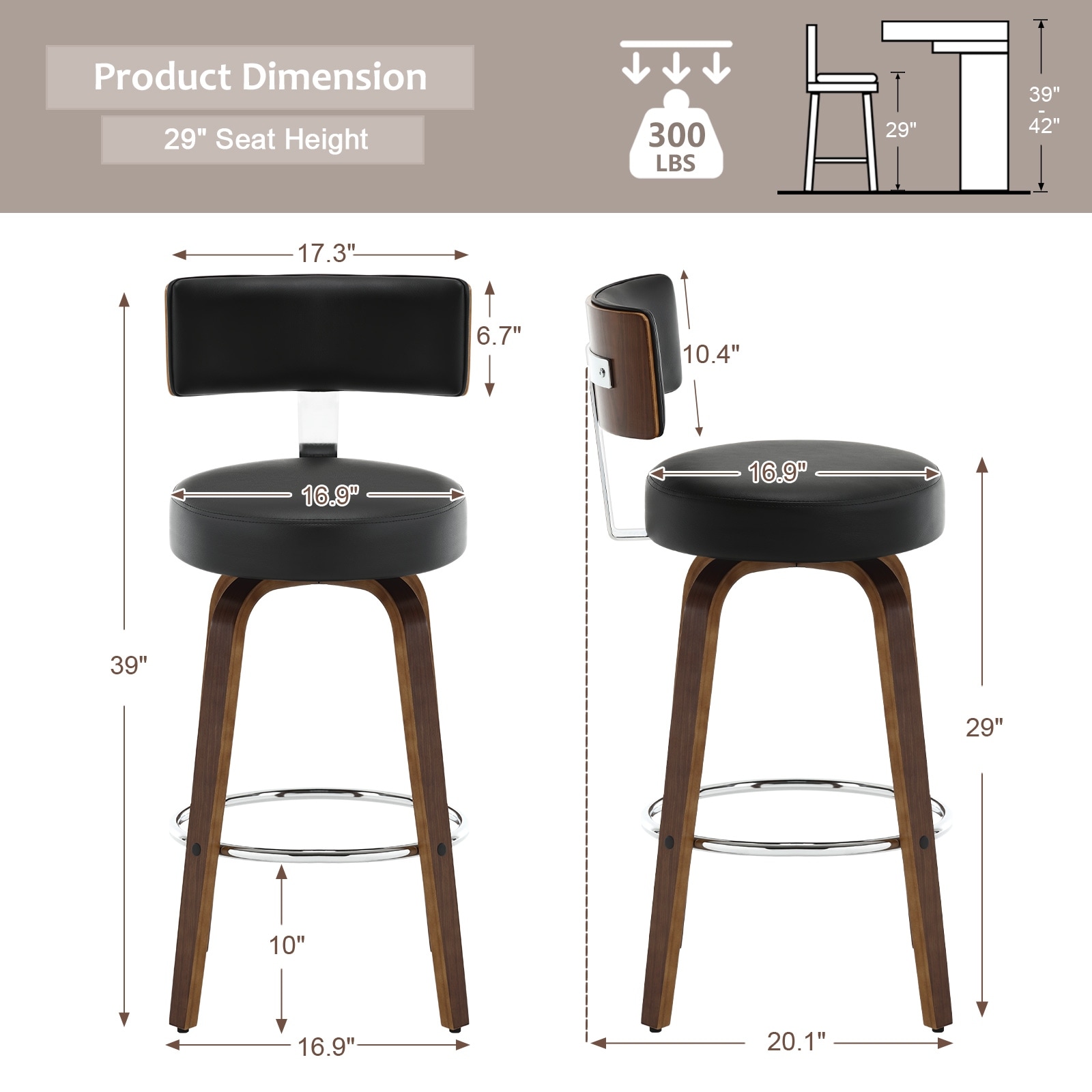 Faux Leather Upholstered Swivel Counter Height Bar Stool