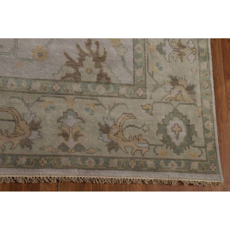 All-Over Floral Oushak Oriental Area Rug Hand-Knotted Wool Carpet - 9'1"x 12'1"