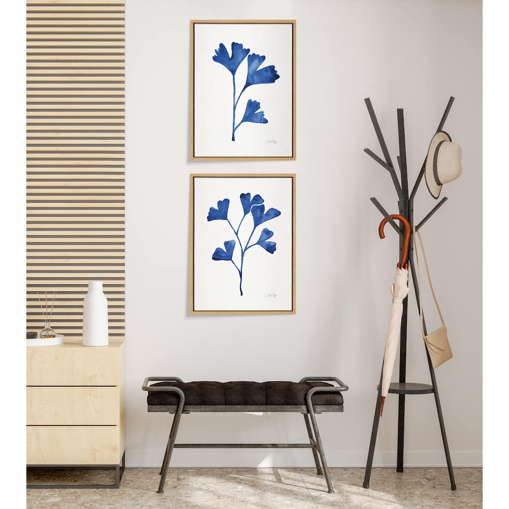 Kate and Laurel Sylvie Navy Ginkgo and Navy Ginkgo Trio Framed Canvas by Cat Coquillette