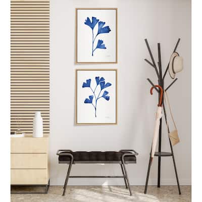 Kate and Laurel Sylvie Navy Ginkgo and Navy Ginkgo Trio Framed Canvas by Cat Coquillette