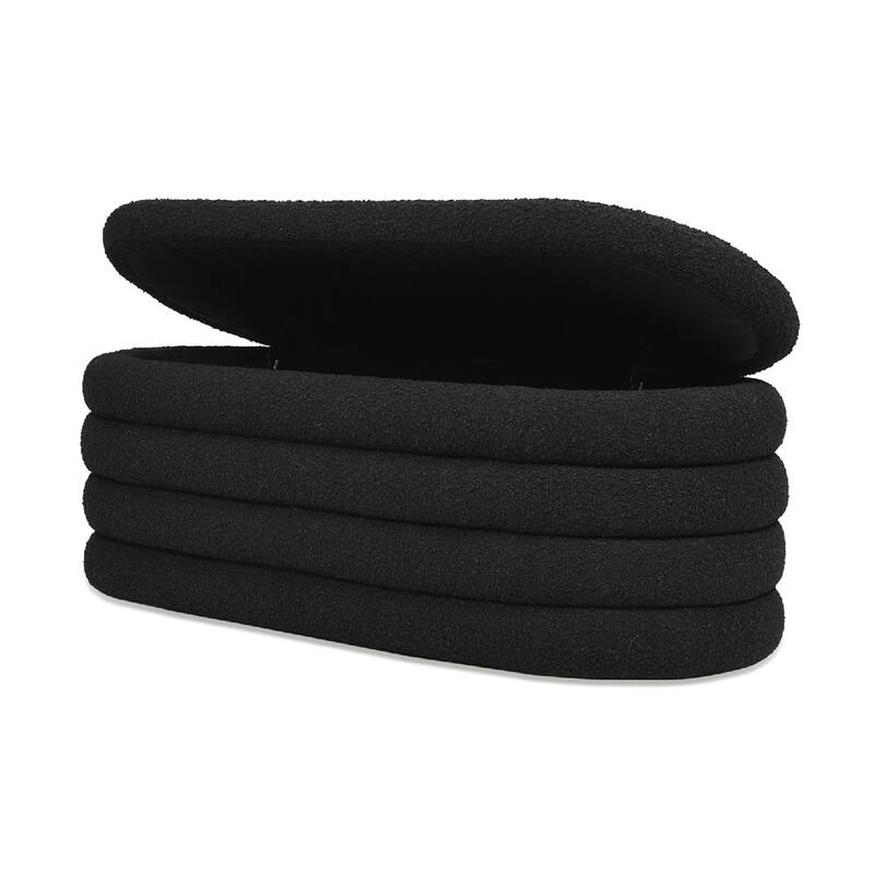 Mid-Century Modern Design 49" Upholstered Oval Storage Bench, Boucle, No assembly required