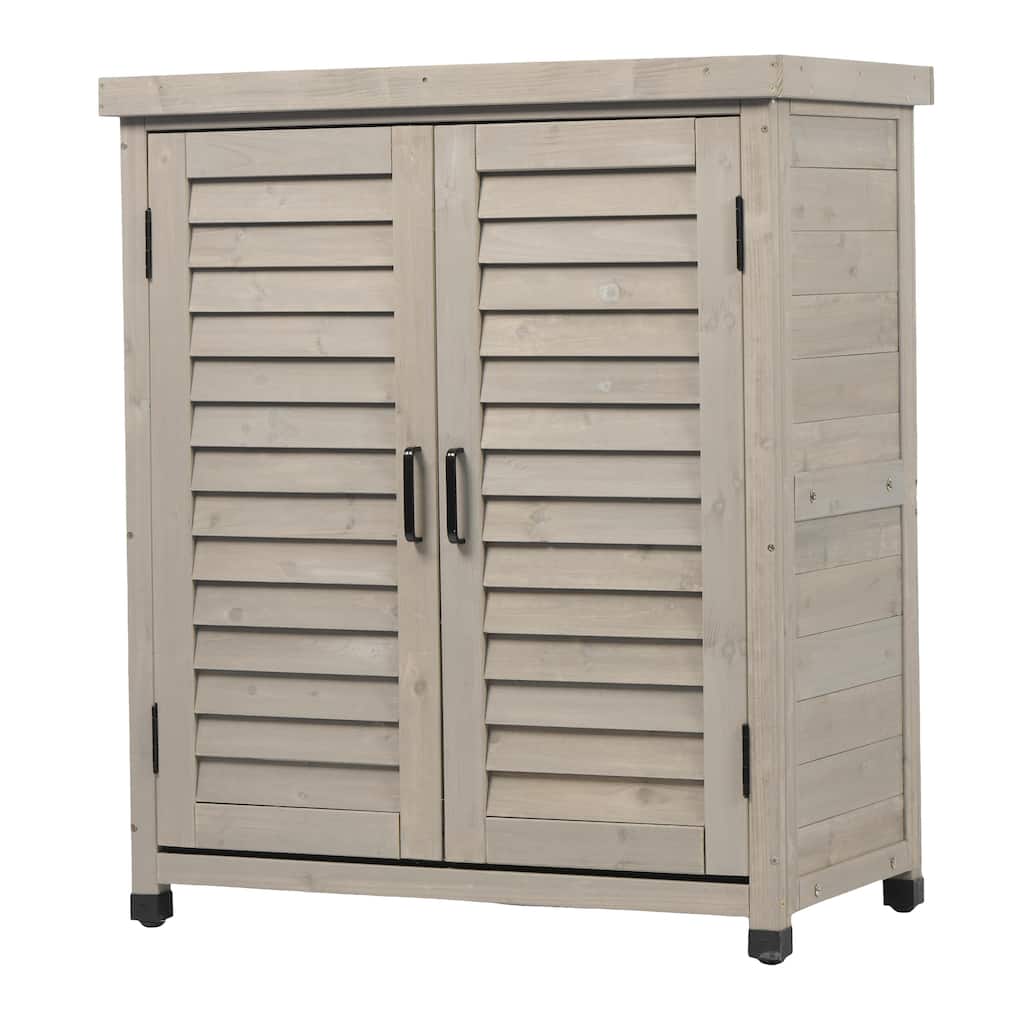 Potting Bench with Storage Cabinet and Metal Table Top for Outdoor Patio, Garden Furniture Wood Workstation Grey 31x17x36