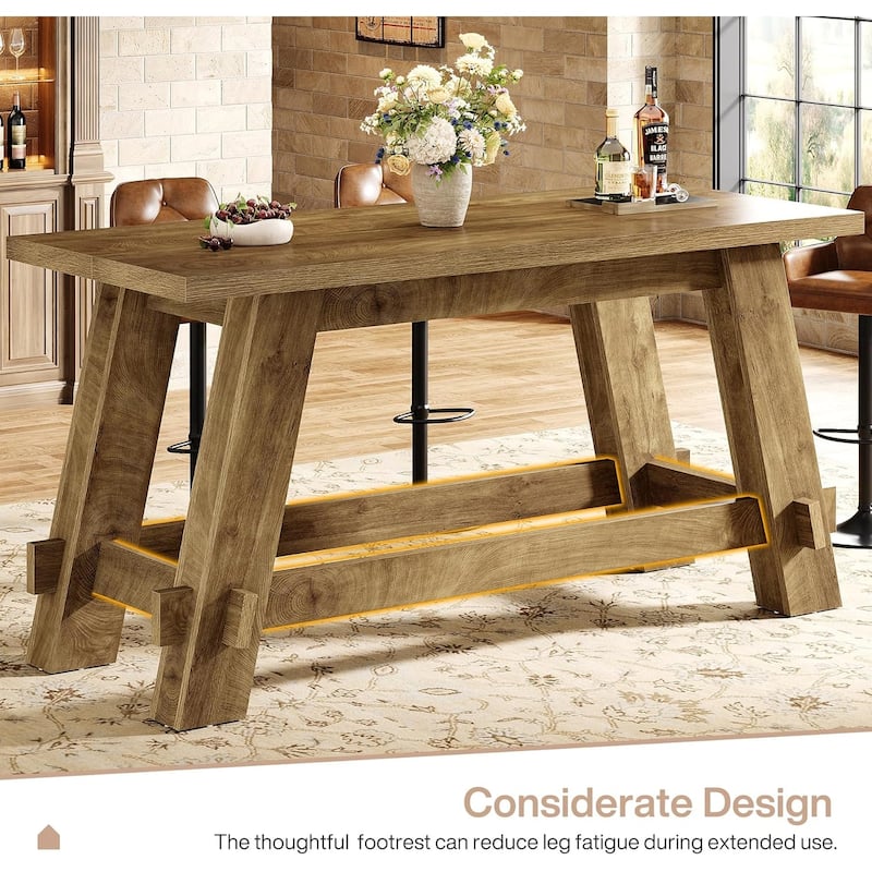 63 Inches Counter Height Bar Table with Footrest for Kitchen Entertaining Dining