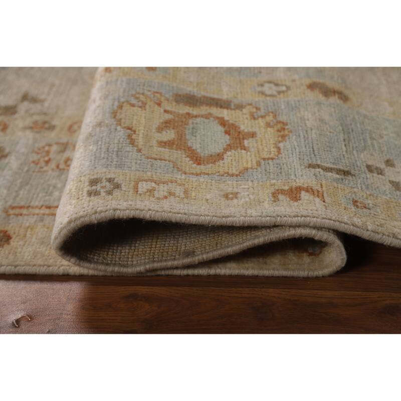 Vegetable Dye Oushak Turkish Rug Handmade Beige Wool Carpet - 5'0"x 7'7"