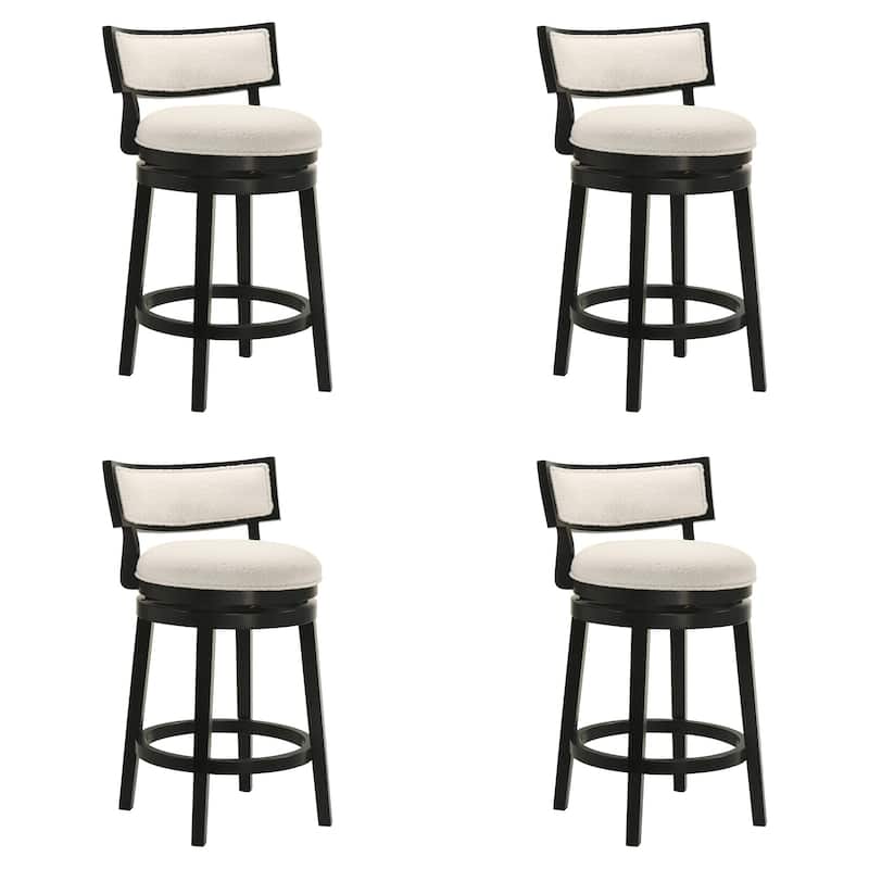 Noely Modern Farmhouse Boucle Bar Stool, Swivel Counter Height Chair with Solid Wood Frame - Set of 4 - White/Black - Counter Height
