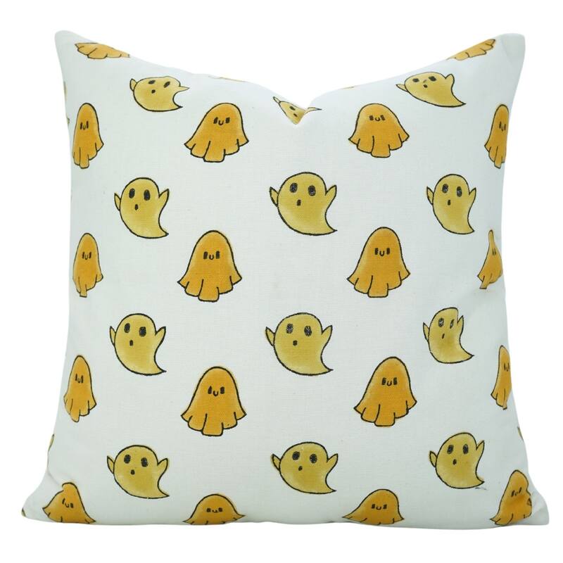 Fabdivine Handmade Halloween Yellow Ghost Decor Pillow Cover