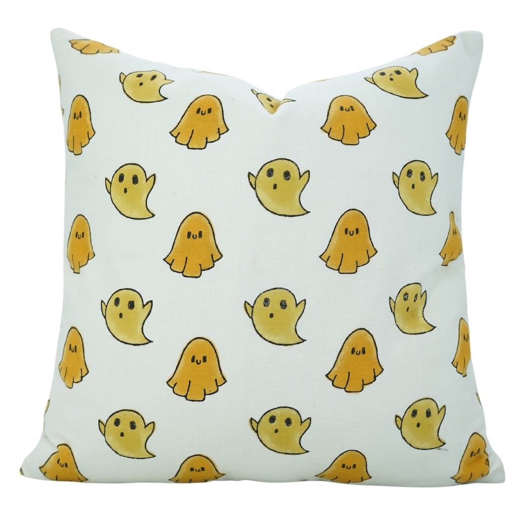 Fabdivine Handmade Halloween Yellow Ghost Decor Pillow Cover