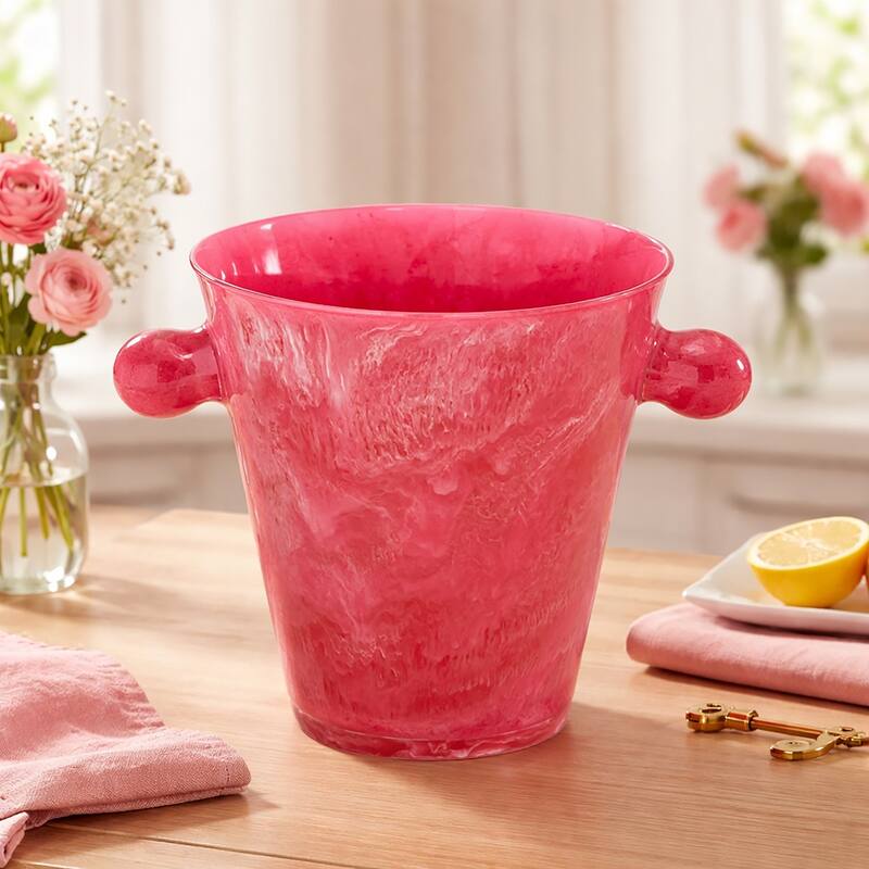 Pink Resin Ice Bucket w/Handles