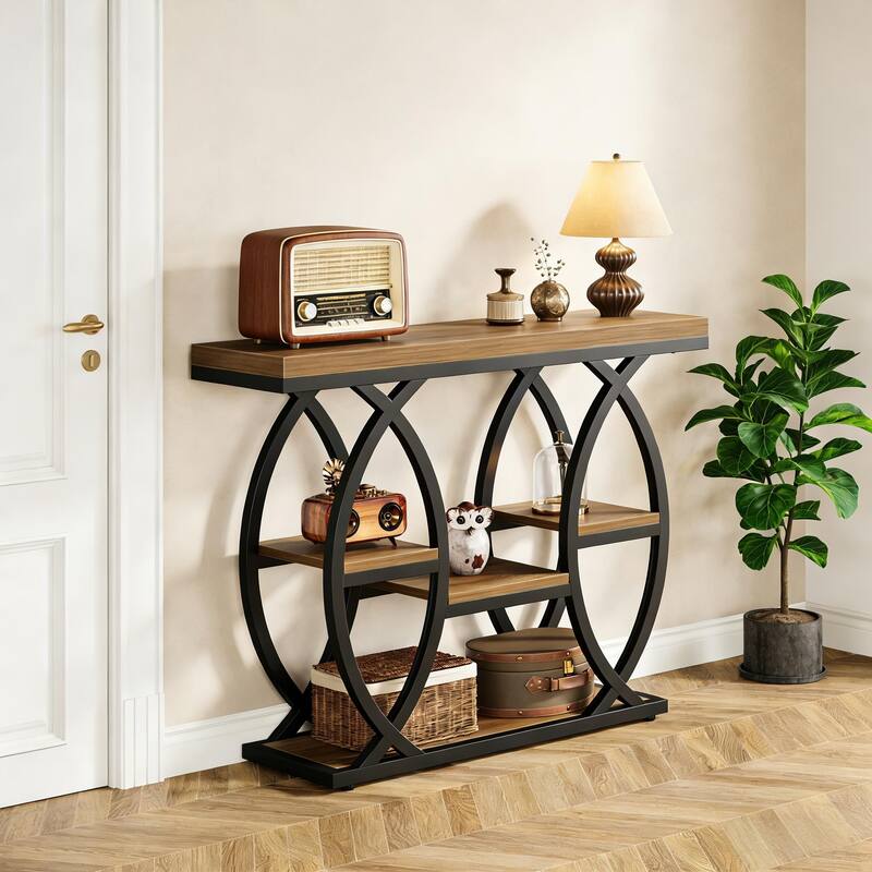 Classic Entryway Table, Practical Console Table, Steady Sofa Table - Black+Brown