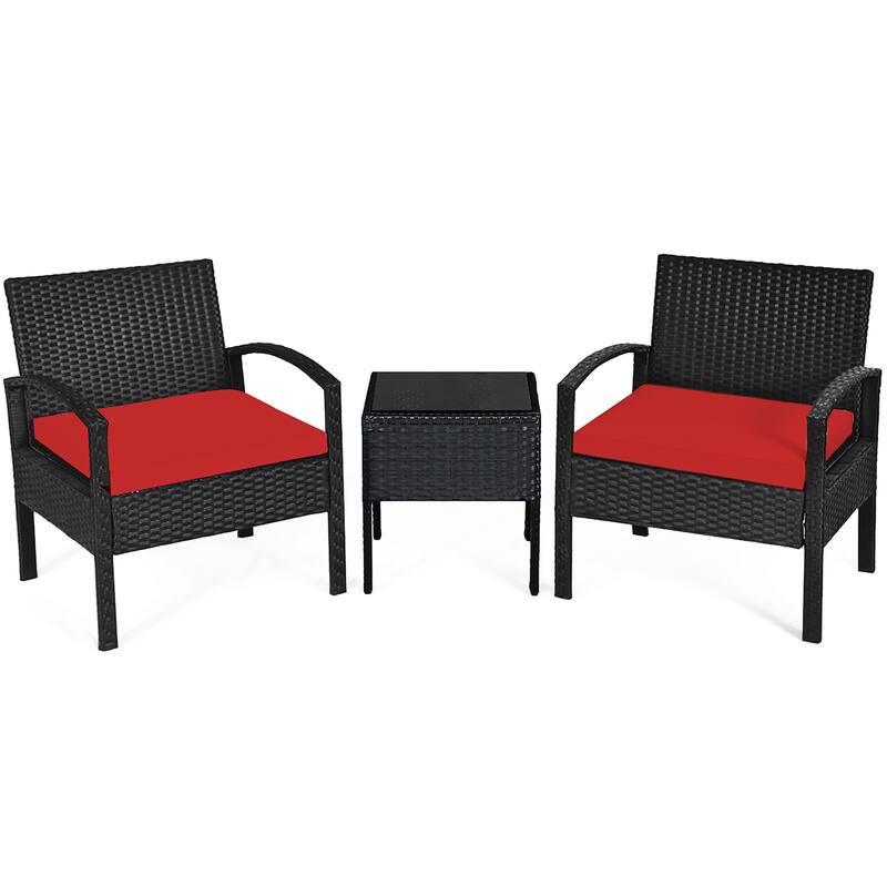 Costway 3PC Patio Rattan Furniture Set Coffee Table Conversation Sofa - See Details