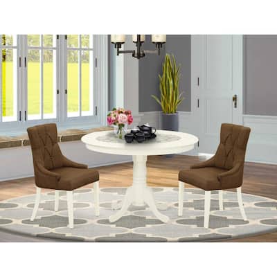 HomeStock 3-Pc Linen White Finish Solid Wood Top - Round Dining Room Set - Seats 4