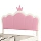 preview thumbnail 9 of 43, Cute Girl Princess Bed with Crown Headboard, PU Upholstered Platform Bed, Wood Panel Bed Low Profile Bed