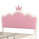 preview thumbnail 35 of 34, Cute Girl Princess Bed with Crown Headboard, PU Upholstered Platform Bed, Wood Panel Bed Low Profile Bed