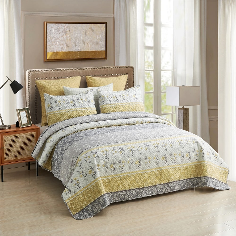 3-PC Quilt Set Patriotic Americana Stars and Plaid Patchwork Blanket with 2 Shams