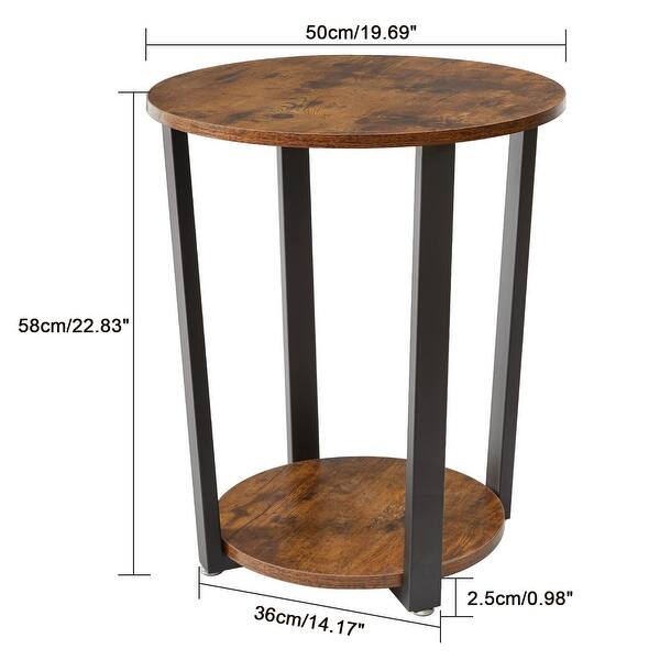 Industrial End Table, 2 Tier Round Side Table with Sturdy Metal Frame