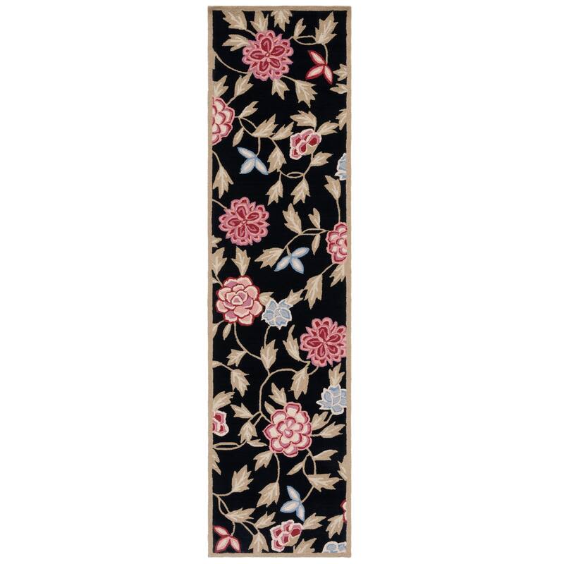 SAFAVIEH Handmade Chelsea Marjaana French Country Wool Rug - 2'6" x 10' Runner - Black/Green