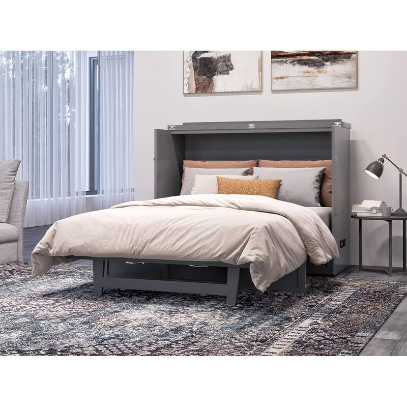 Full Size Murphy Bed Chest - Solid Wood Folding Bed - Space Saving Furniture - Rustic Ranch Grey