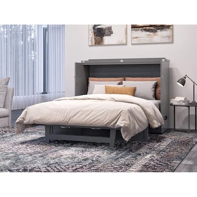 Full Size Murphy Bed Chest - Solid Wood Folding Bed - Space Saving Furniture - Rustic Ranch Grey