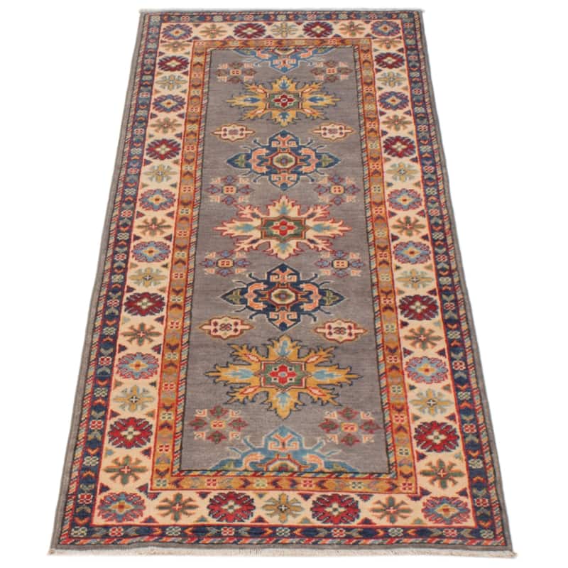 ECARPETGALLERY Hand-knotted Uzbek Ghazni Grey Wool Rug - 2'8 x 6'4