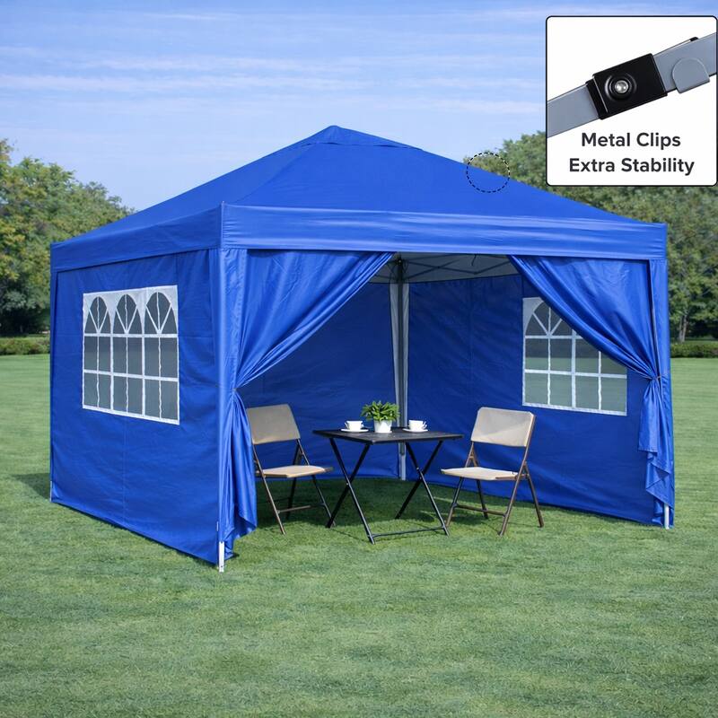 Outdoor 10x 10Ft Pop Up Gazebo Canopy Tent Removable Sidewall with Zipper, 2pcs Sidewall with Windows,with 4pcs Weight sand bag